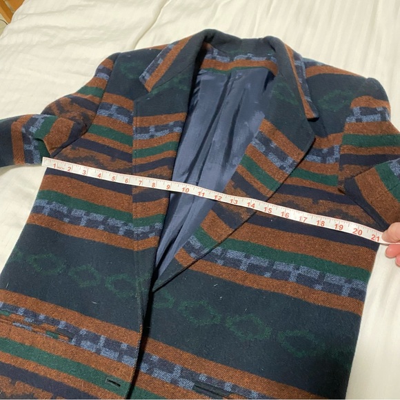Vintage Cleo Oversized Southwestern Wool Blend Blazer Navy Blue/Brown size M/L - Picture 11 of 13